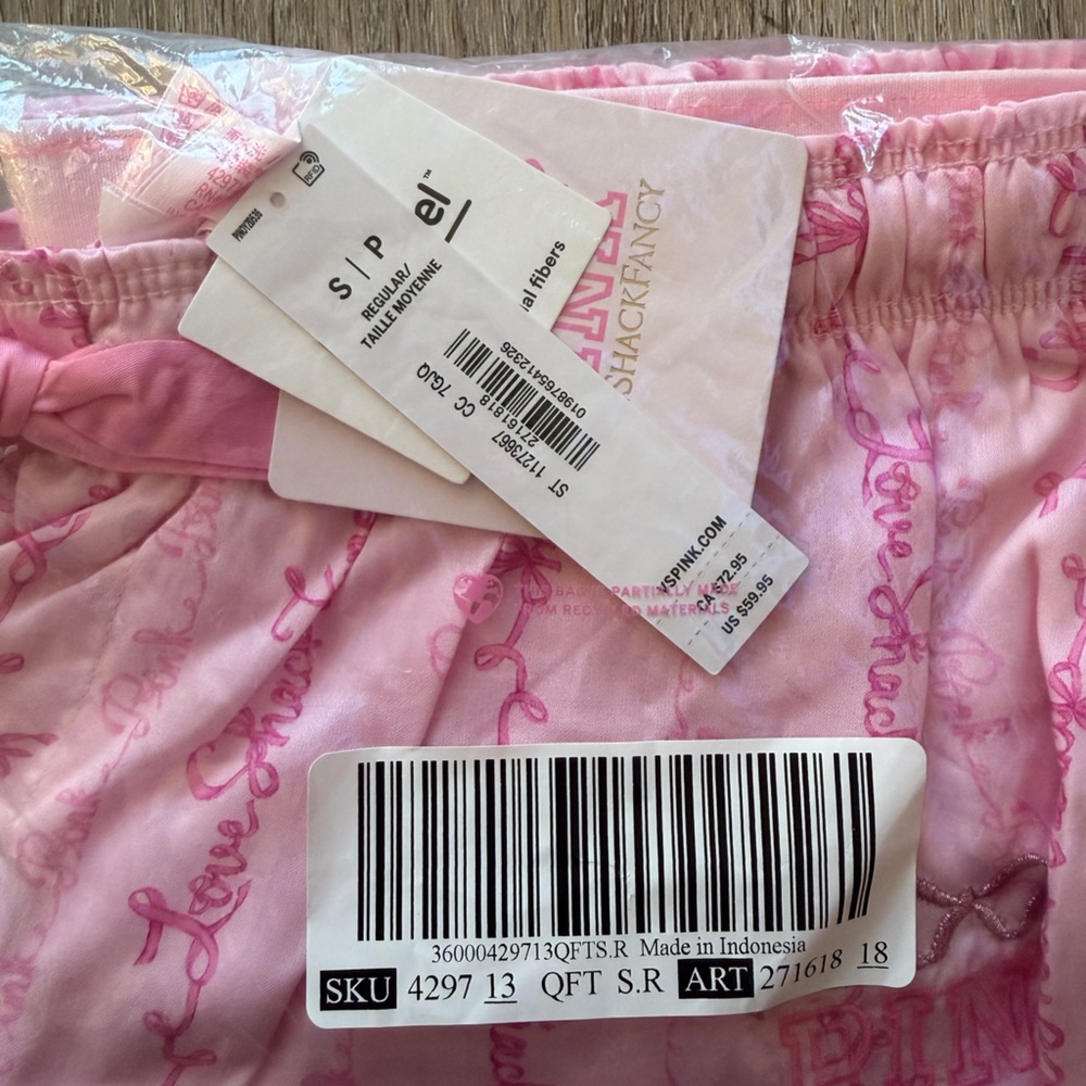 PINK x LoveShackFancy Silky Sleep Pants Pink Floral Logo Lounge Pajama Bottoms - Picture 3 of 12